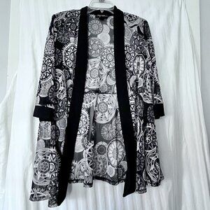 VTG R&M RICHARDS Cardigan Kaftan Light Weight Black White Women’s Size 14 Petite